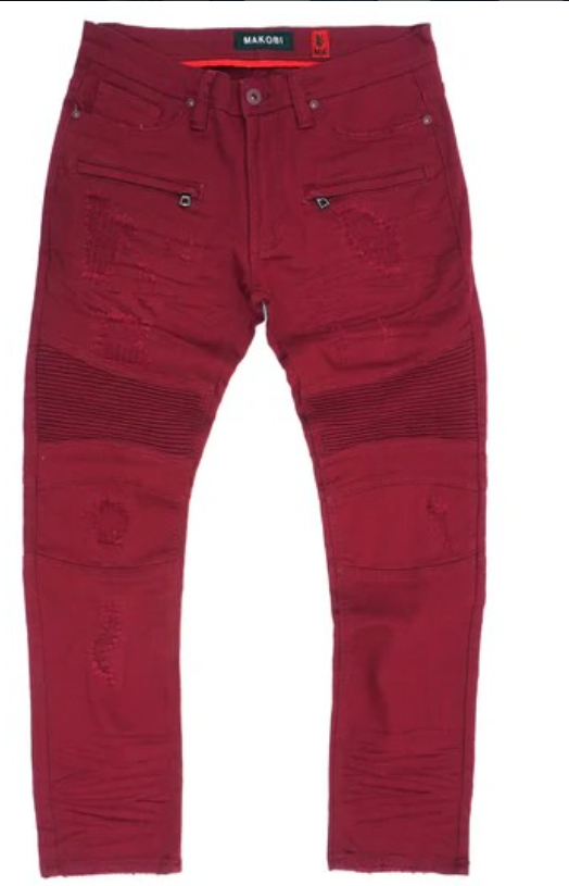 Makobi Mens Jeans - Burgundy Moto