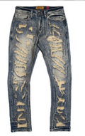 Makobi Mens Jeans - Light Blue Heavy Distressed