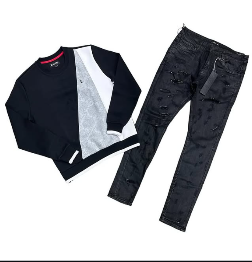 Black Makosi Crewneck + Black Coated Jeans Fit