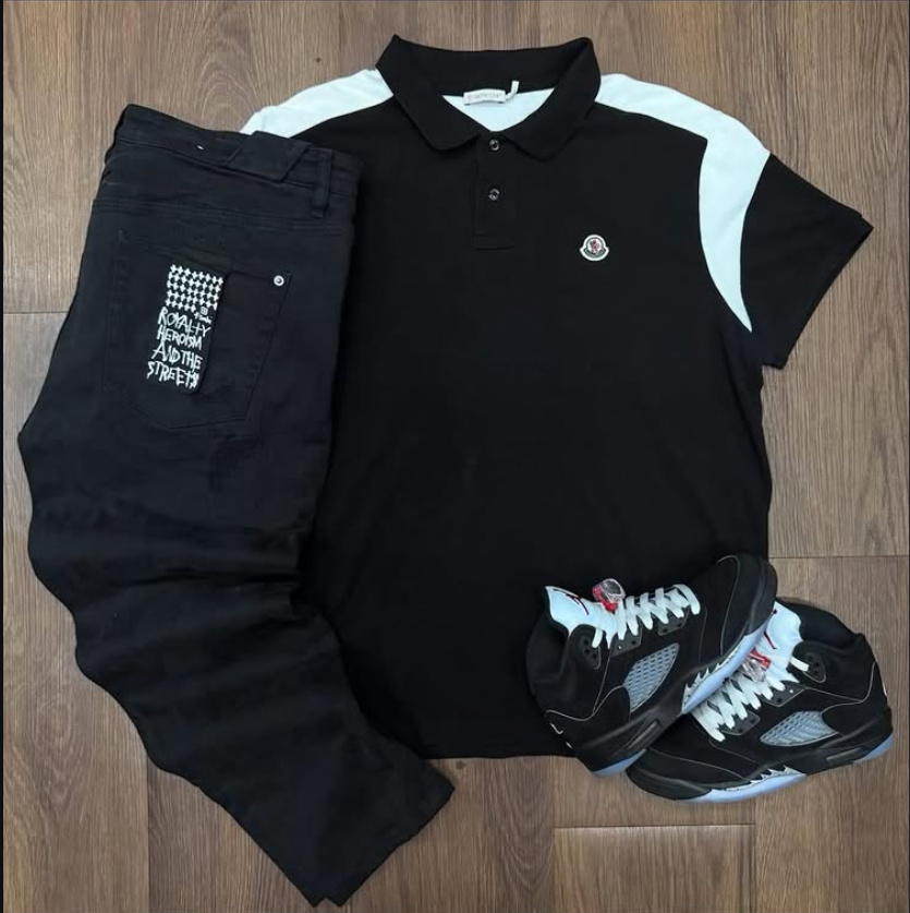 Moncler Polo + Black Pants + Jordan 5s Fit