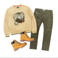 Makosi Eagle Crewneck + Olive Jeans + Timbs Fit