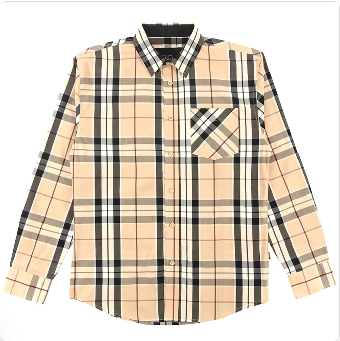 Veno Mens Button Down Long Sleeve - Tan Plaid