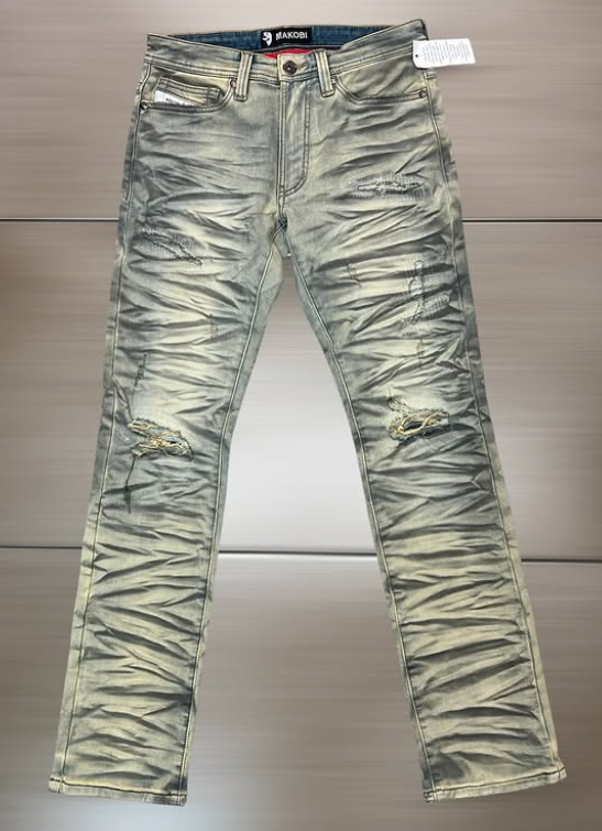 Makobi Ice Blue Crinkle Distressed Jean
