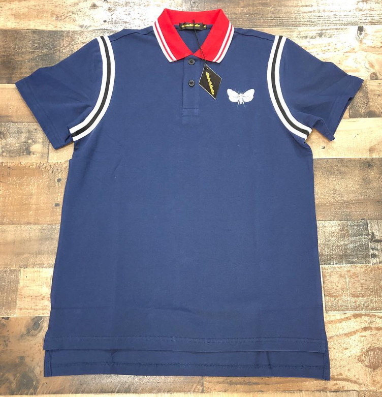 Butterfly Blue Polo with Red Collar