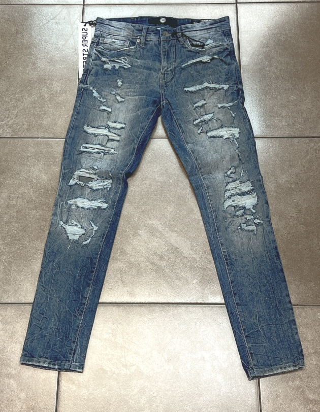 Jordan Craig Medium Blue Super Stretch Heavy Shredded Jean