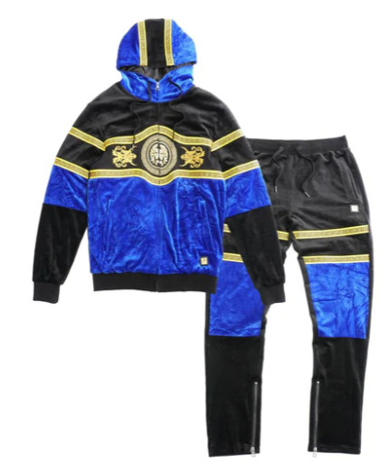 Velour Crest Track Set - Blue/Black