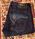 Robin's Jeans Dark Wash Blue Iridescent Rhinestone Denim
