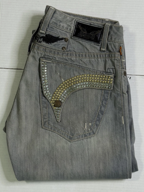 Robin's Jeans Grey Wash Gold Silver Studded Denim
