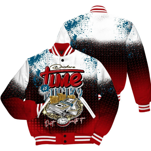 Dunkare Time Is Money Varsity Jacket - White/Red