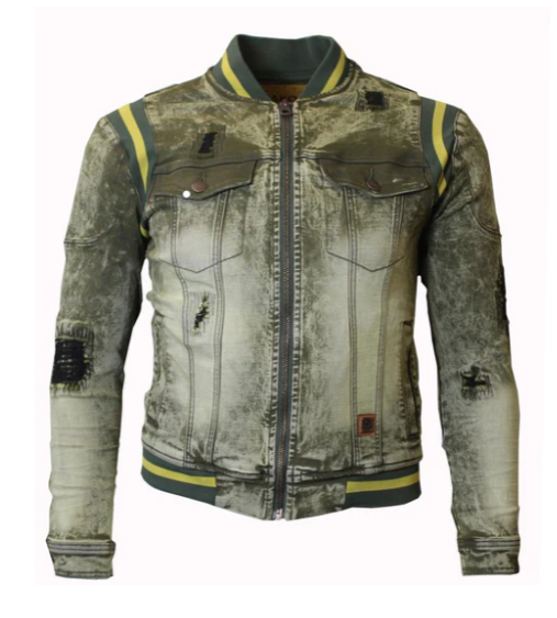 Camo Denim Varsity Bomber Jacket