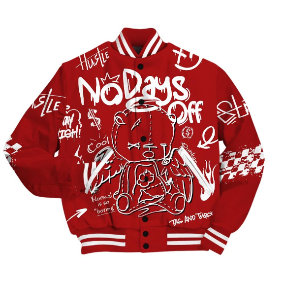 No Days Off Varsity Jacket - Red