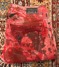 Robin's Jeans Red Tie Dye Red Rhinestone V-Pocket Denim
