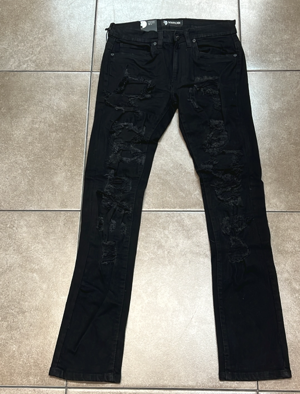 Makobi Black Heavy Ripped Stacked Jean