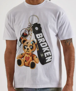 Broken Planet Teddy Bear Keychain Graphic Tee - White