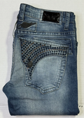 Robin's Jeans Black Studded Medium Wash Denim
