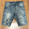 Crysp Denim Medium Wash Moto Distressed Denim Shorts