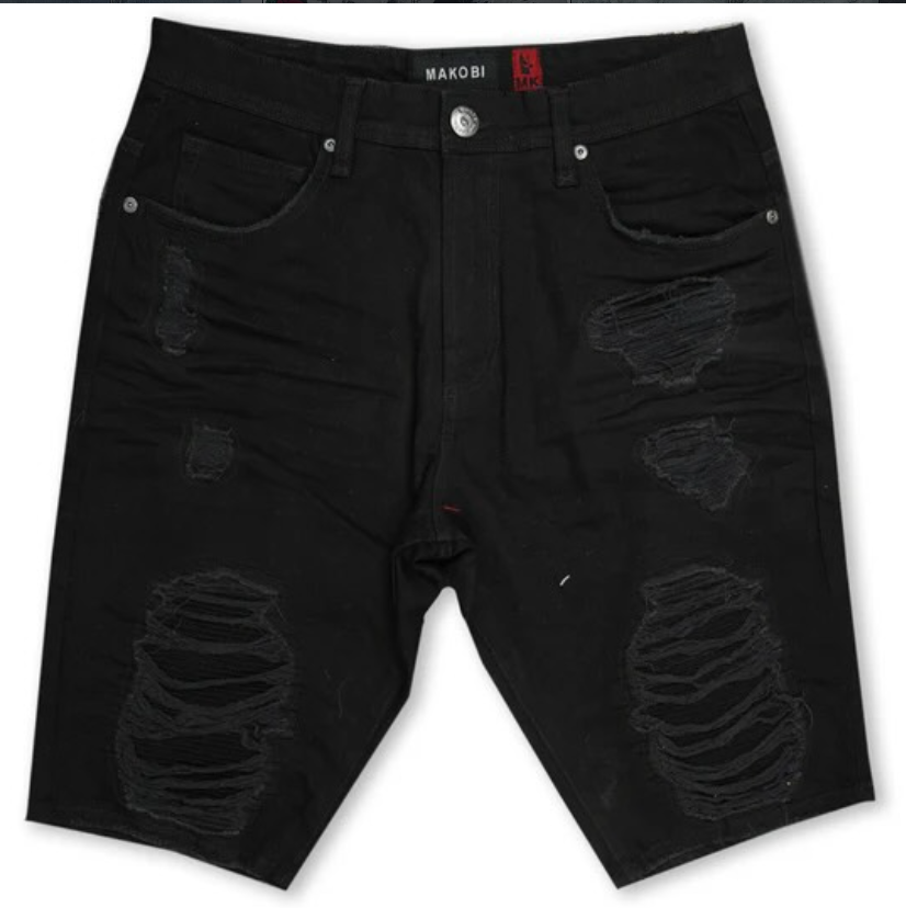 Black Heavy Ripped Jorts