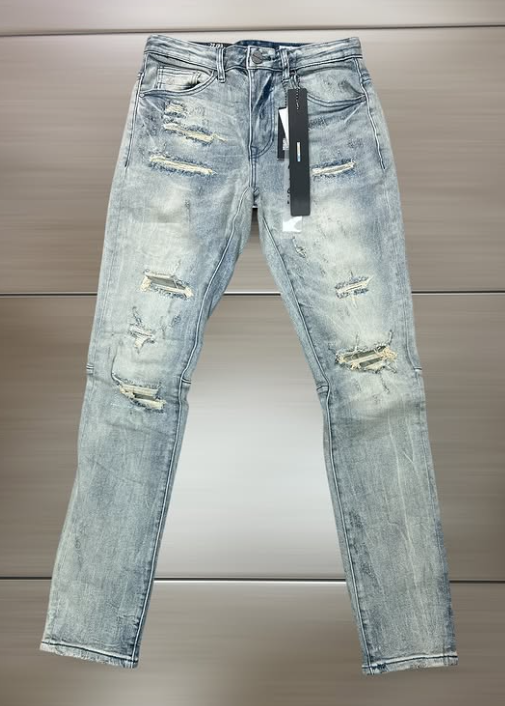 Smoke Rise Slim Jeans (Light Blue Multi-Rip)