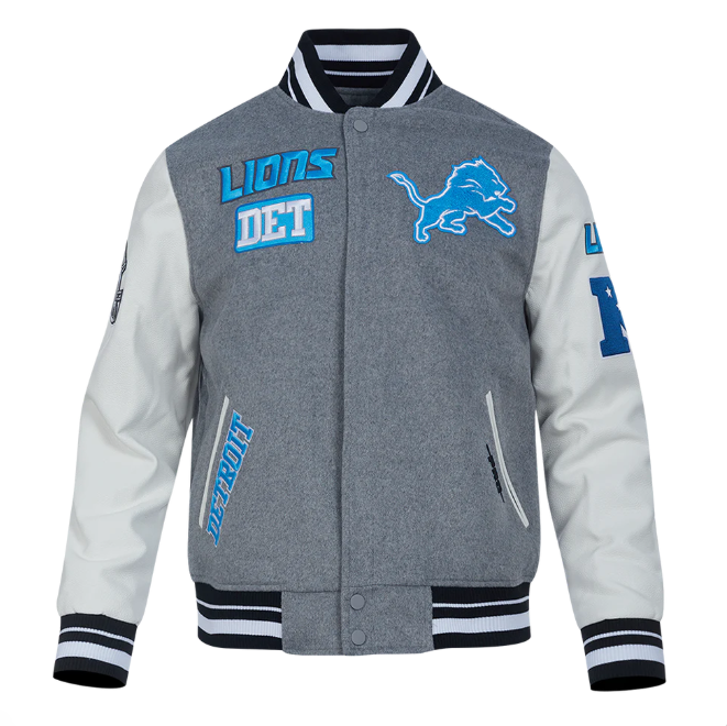 Detroit Lions Varsity Jacket – Grey & White