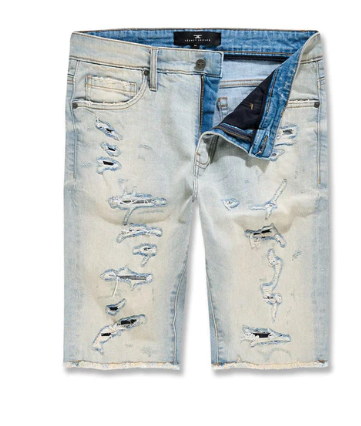 Cream Wash Distressed Denim Shorts