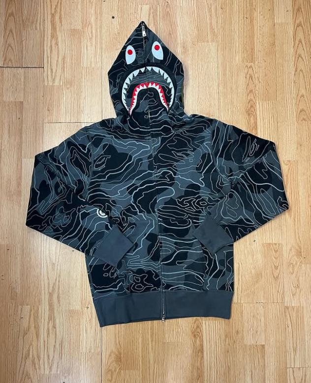 BAPE Topo Camo Shark Full Zip Hoodie - Dark Olive