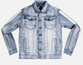 Light Wash Denim Jacket with White Stripe Sleeves