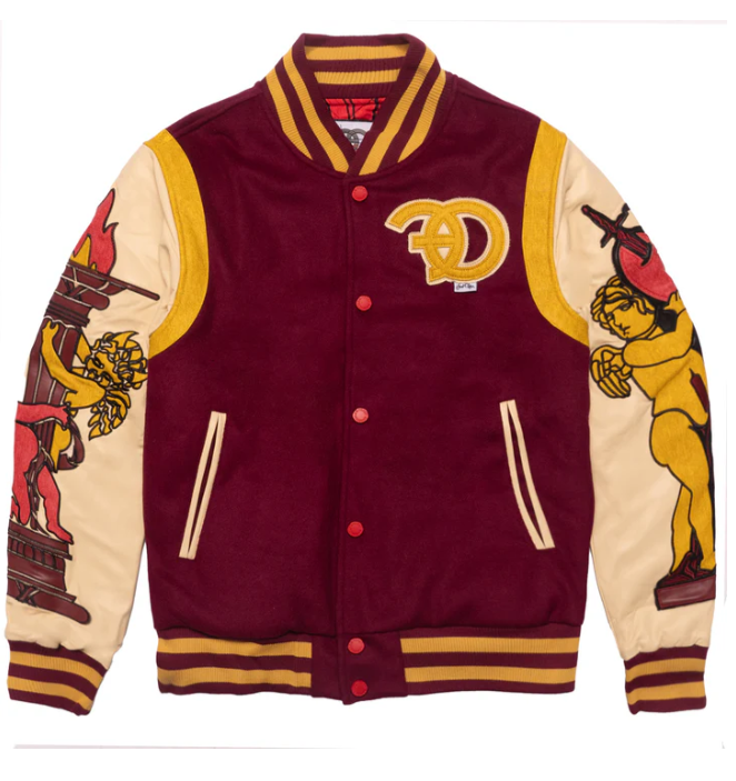 AD Angel Statue Varsity Jacket – Burgundy