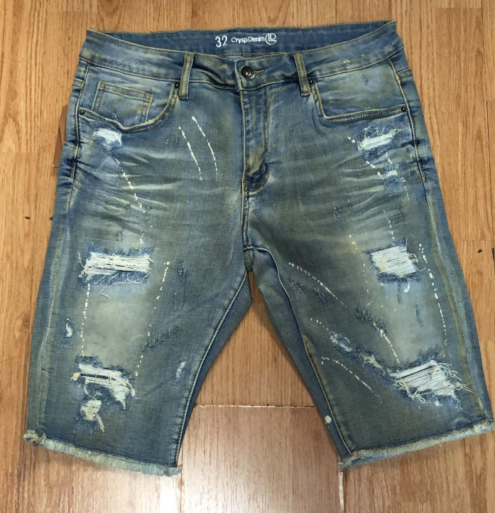 Crysp Denim Paint Splatter Distressed Denim Shorts