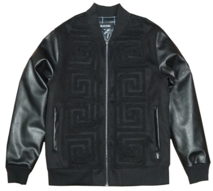 Makobi Black Greek Key Bomber Jacket