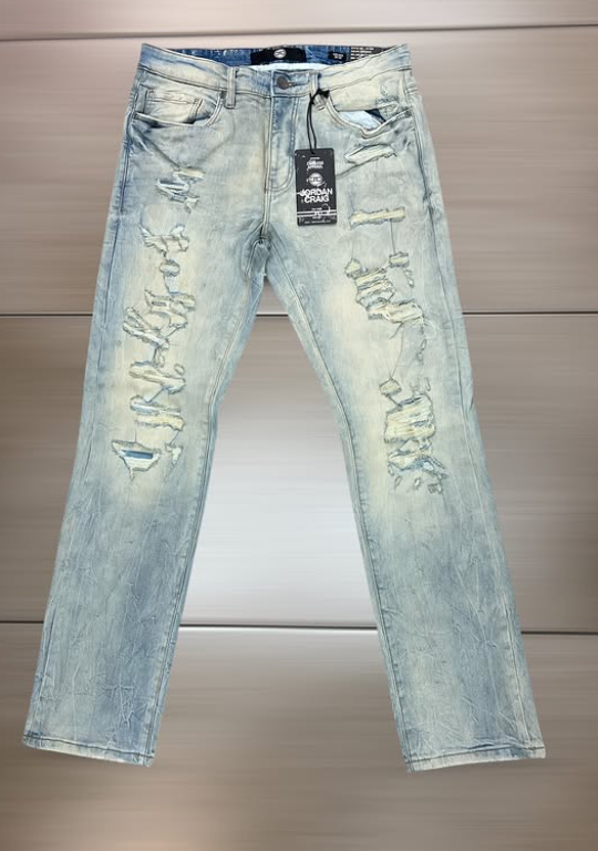 Jordan Craig Ice Blue Heavy Frayed Ripped Jean