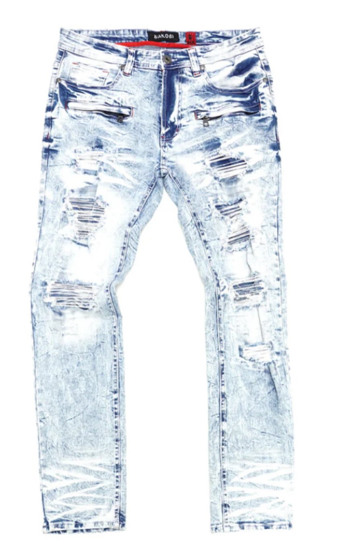 Makobi Mens Jeans - Ice Blue Distressed