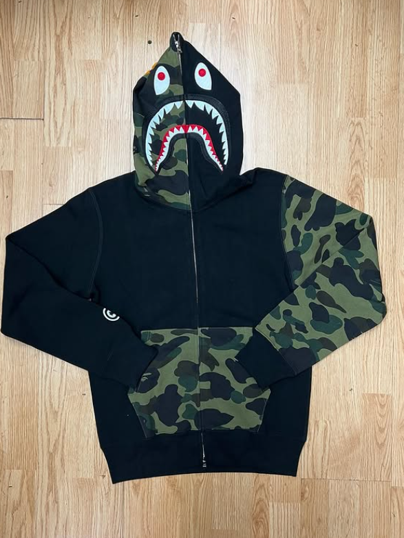 BAPE Shark Hoodie - Black Green Camo