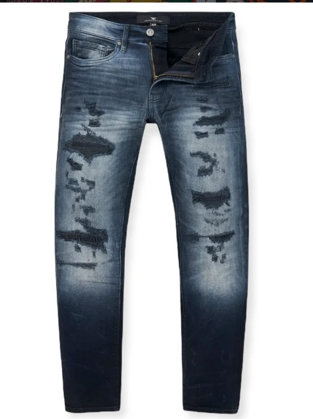 Jordan Craig Mens Jeans - Dark Indigo Heavy Distressed Slim