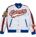 Earners Pinstripe Baseball Varsity Jacket – White