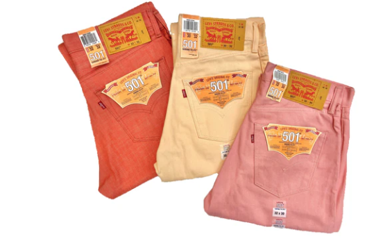 Levi's 501 Original Straight Jeans - 3-Pack (Rust, Cream, Pink)