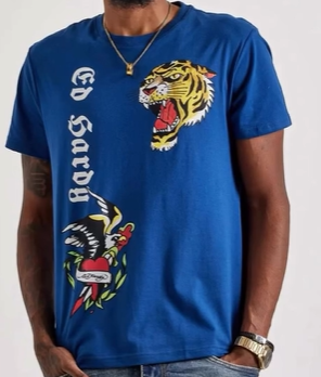 Ed Hardy Tiger & Eagle Graphic Tee (Royal Blue)