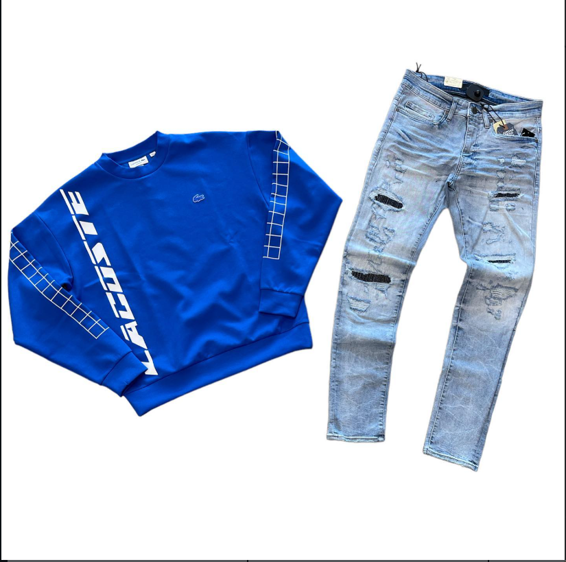 Hood Classy Fit 305 - Lacoste Royal Blue Crewneck Ripped Set