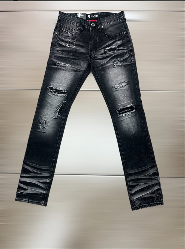 Makobi Mens Jeans - Light Blue Distressed