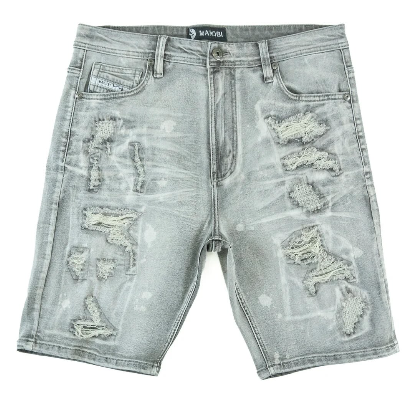 Grey Paint Splatter Distressed Jorts