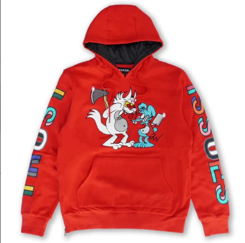 Makobi Wolf Graphic Pullover Hoodie – Red