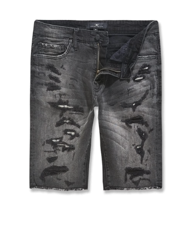 Grey Camo Distressed Denim Shorts