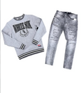 Hood Classy Fit 250 - White Sox Grey Crewneck Ripped Set