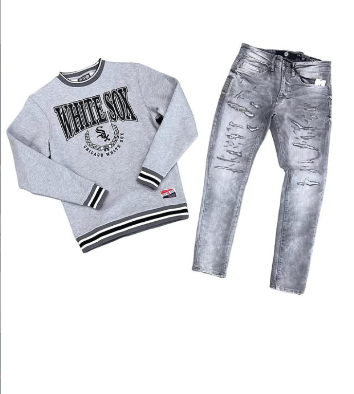 Hood Classy Fit 250 - White Sox Grey Crewneck Ripped Set