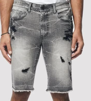 Grey Crinkle Wash Distressed Jorts