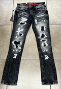 Makobi Black White Patch Heavy Ripped Jean