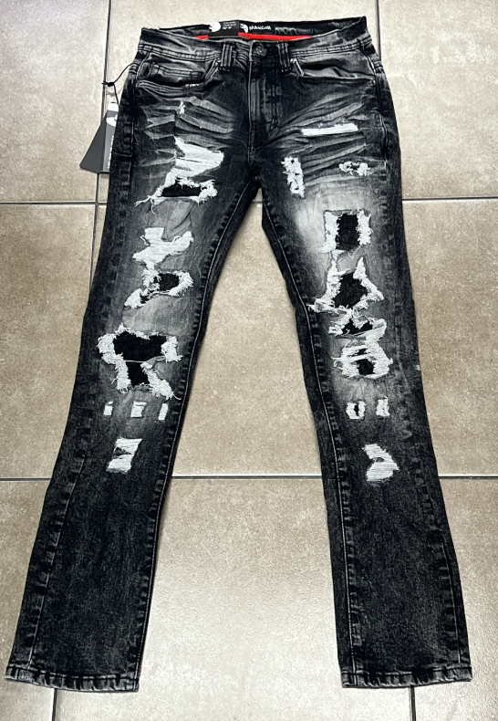 Makobi Black White Patch Heavy Ripped Jean