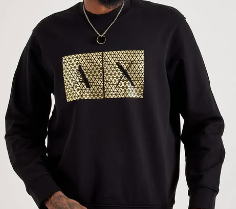 Armani Exchange Mens Crewneck - Black Gold AX Logo