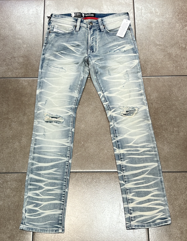 Makobi Ice Blue Crinkle Flame Ripped Jean
