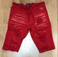 Red Paint Splatter Distressed Denim Shorts