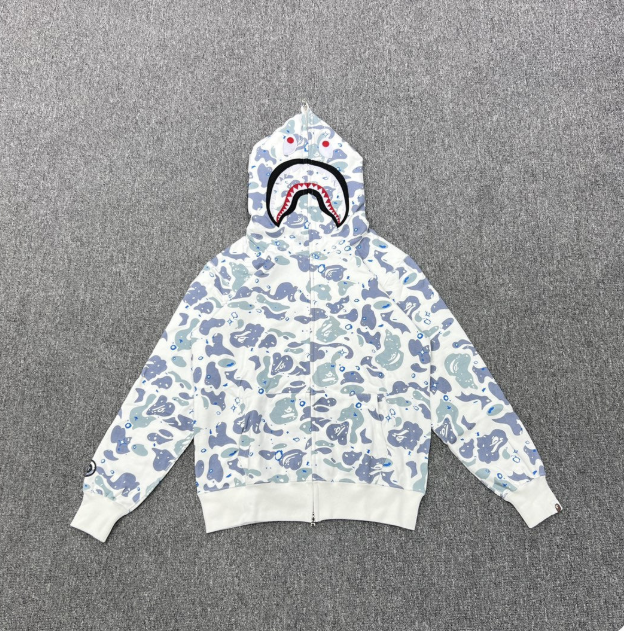 Bape Shark Full Zip Hoodie (Light Blue White Camo)